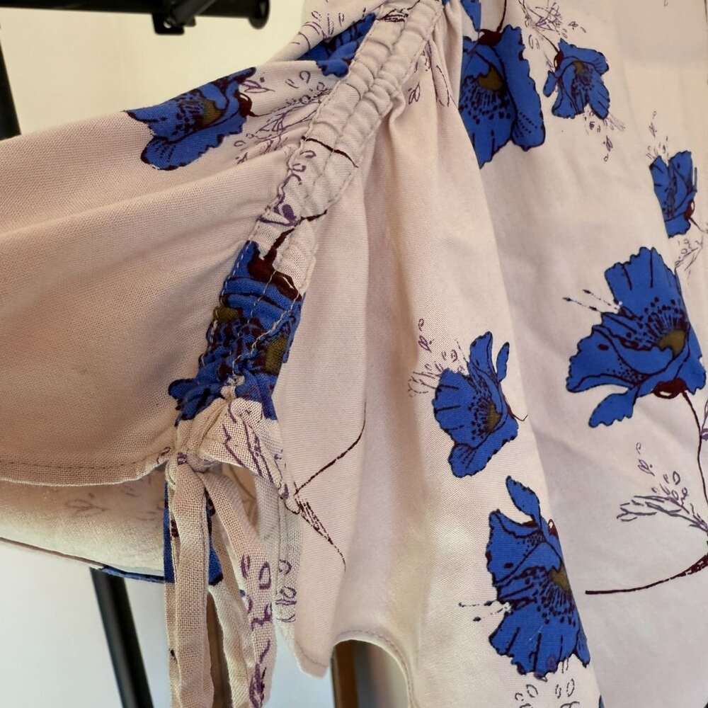 Free People Cream & Blue Floral Melanie Draped Floral Mini Dress - Picture 11 of 12